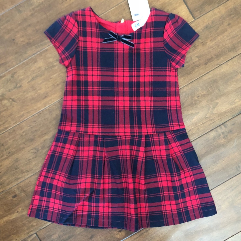 H&M Red and Black Flannel Dress with bow